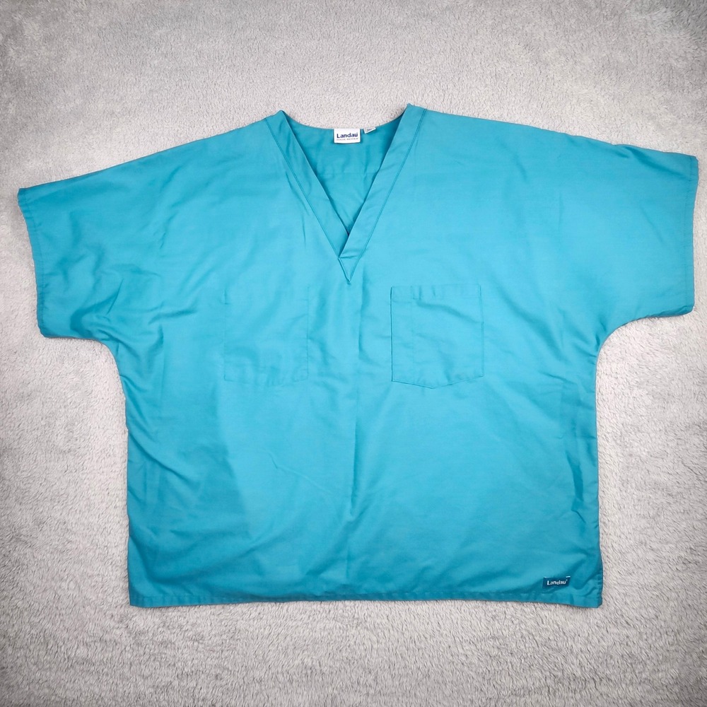 Landau Scrub Tops Unisex 3XL Blue Red V-Neck Pocket Medical Workwear Smock - Picture 9 of 16